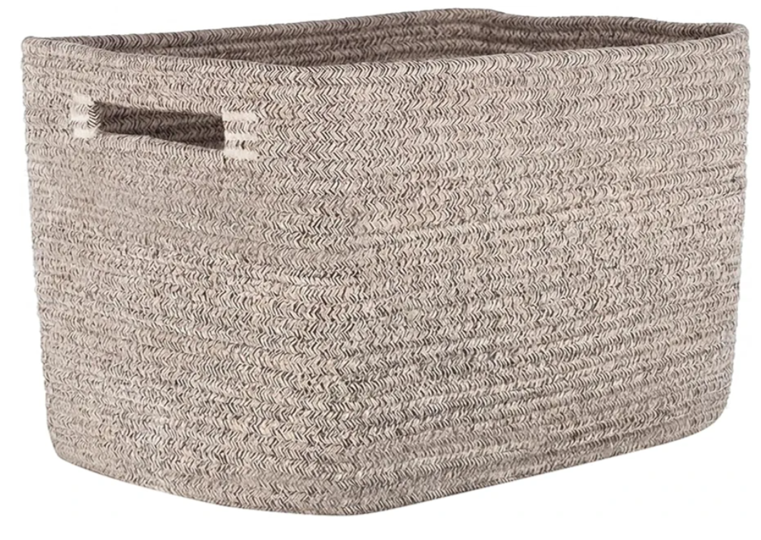 Storage Baskets for Organizing, 14 x 10 x 9” Closet Shelf Woven Baskets, Square Bins with Handles, Cotton Rope Basket for Toys, Clothes, Office, Room, Brown 1 Pack