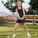 Girls Tennis Dress Sleeveless Pickleball Athletic Dress Golf Outfit with Detachable Built-in Bra & Shorts Pockets (Black, XS)