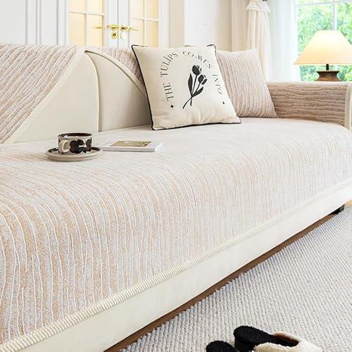 Rosygulls Luxury Chenille Couch Covers,Non Slip Striped Chenille Sofa Covers,All Seasons Generic Couch Furniture Protector,Fuzzy Couch Cover for Dogs Washable,WA-Coffee_1pc 35x63in/90x160cm