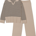 Pink Queen Sweater Sets for Women 2 Piece Long Sleeve Collar V Neck Sweatsuit Knitted Stripe Pajamas Size S