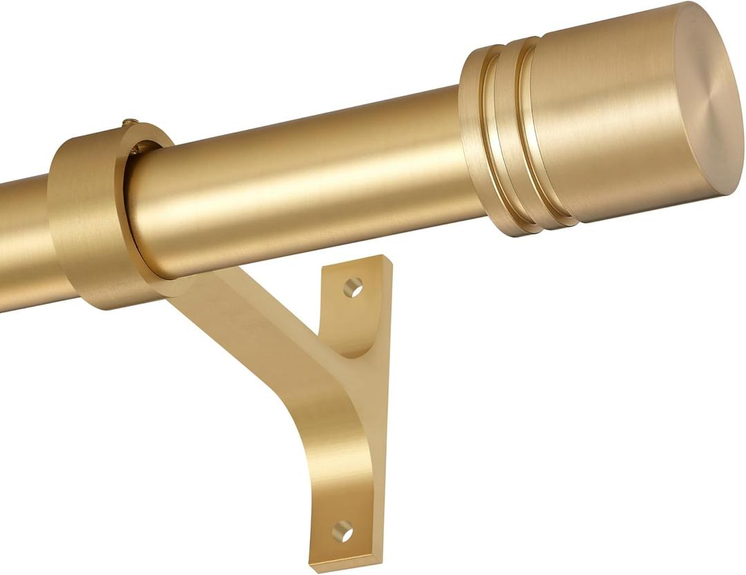 Curtain Rods for Windows 28 to 150 Inches, Vimayta 1 Inch Adjustable Heavy Duty Drapery Rod with Aluminum Alloy Finial and Brackets for Living Room, Bedroom, Kitchen, Patio, Sliding Door, Brushed Gold (28"-150")