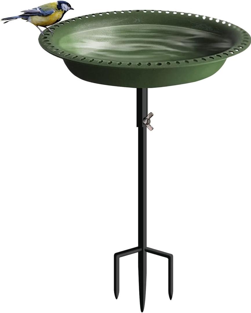 Koutemie 1- Gallon Detachable Freestanding Garden Bird Bath Bird Feeder Bowl with Metal Stake for Outdoor, Deep Green, 29 Inch