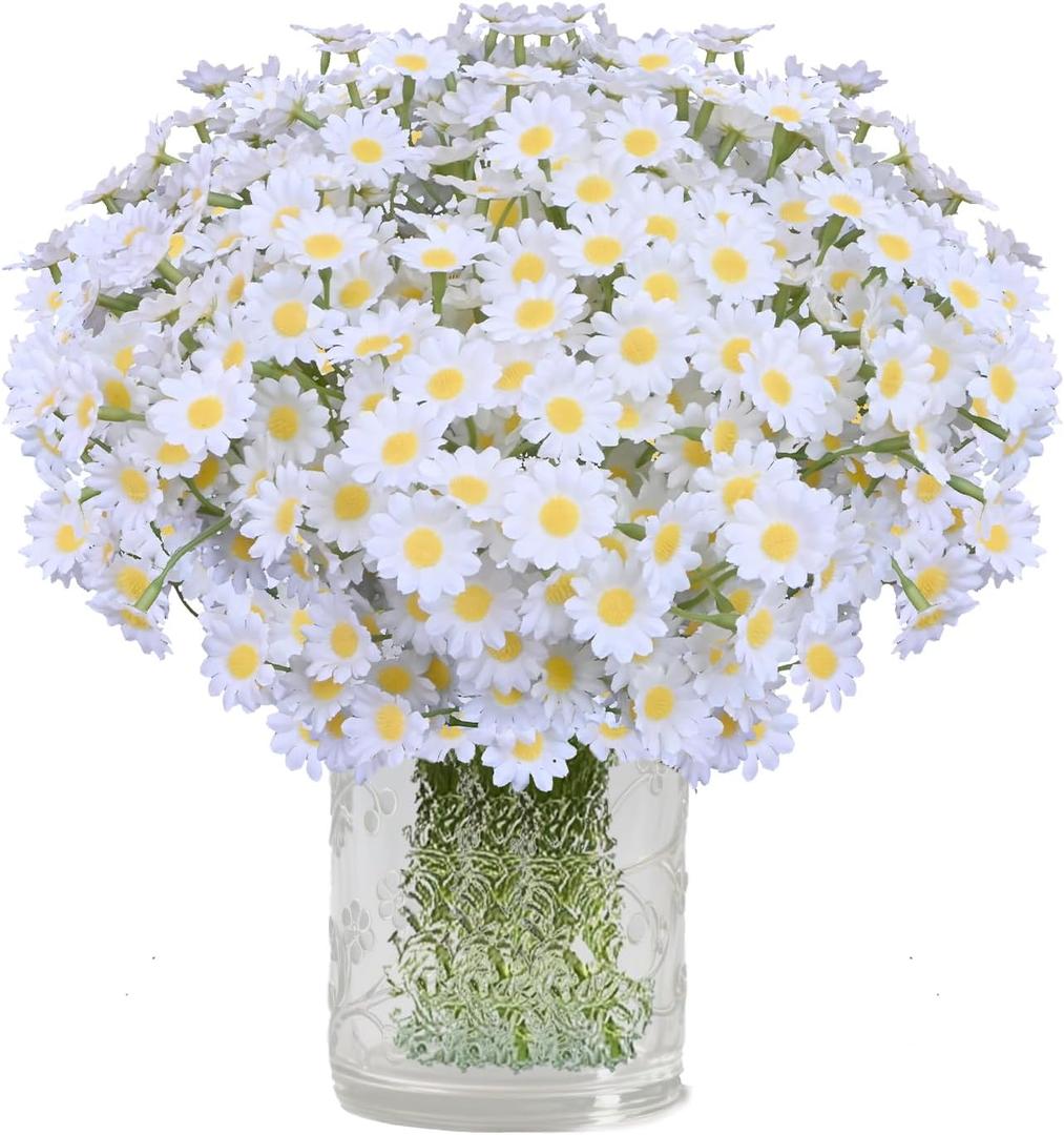 Artificial Daisy Flowers 48Pcs Small White Fake Daisies Flowers 8 Bundles 10 Inch Realistic Faux Silk Tiny Daisy Flowers for Home Garden Vase Wedding DIY Home Party Decor