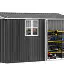 DWVO 12x8ft Metal Outdoor Storage Shed with Window, Lockable Tool Storage Sheds, Oversized Steel Garden Sheds with Sloped Roof for Backyard, Patio, Garage, Lawn, Gray & White