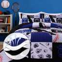 Meeting Story 3Pcs Full Size Quilt Bedspread Kids Teens Sport Baseball Patchwork Blue White Boys Multicolor Bedding Set(Blue,Full)