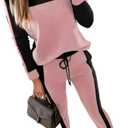 HBQ Womens Color Block 2 Piece Outfits Casual Travel Sweatsuits Lounge Sets 2025 Fall Fashion (Large, Pink)
