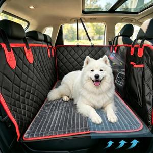 Dog Car Seat Cover for Back Seat with Soft Blankets, New Upgraded Waterproof Dog Hammock with Mesh Window, Wear-Resistant Hard Bottom Back Seat Holds 500 lbs, 63"x52"Size Fits Cars, Trucks, SUVs
