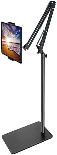 BluuSuuk Tablet Floor Stand with Double Weight Base, Overhead Bed Phone Mount Height Adjustable Arm Stretchable Stand Holder, Compatible with iPad Mini Air Pro, Galaxy Tab, Kindle, Switch, Cell Phones