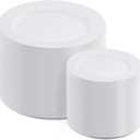 AOZITA 200pcs White Plastic Plates, Disposable Plates for Party, Heavy Duty Plastic Plates - 100 Dinner Plates and 100 Salad Plates, for Weddings, Parties and Events