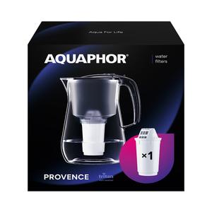 AQUAPHOR Black Provence Glass Effect Premium Water Filter Including 1 A5 Cartridge  for Reducing Limescale Chlorine & Heavy Metals, Volumen 4.2 L