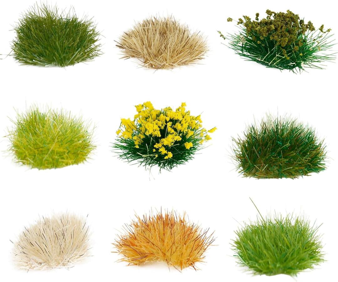 Warmtree 126 Pcs Static Grass Bushy Tufts Lowland Shrubs Tuft Terrain Model Kit for Train Landscape Railroad Scenery Sand Military Layout Model Miniature Bases and Dioramas (Green,dry Yellow)