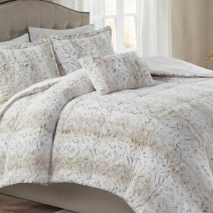 Madison Park Zuri Soft Plush Comforter Set, Faux Fur Animal Stripes Design, Faux Mink On The Reverse, Modern All Season Bedding Set with Matching Sham, King, Snow Leopard 4 Piece