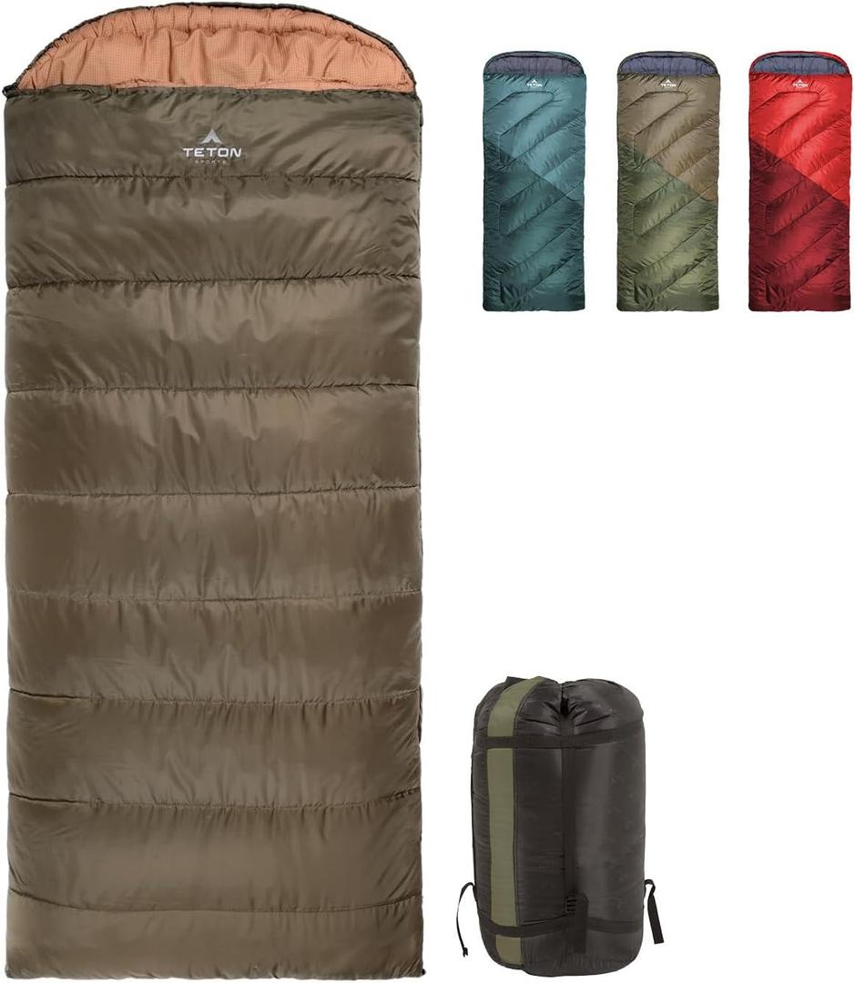 Teton Celsius Regular, 25F, 20F, 0F Degree Sleeping Bags, All Weather Bag for Adults and Kids, Camping Made Easy and Warm, Travel Sack Included (Green (left zip))