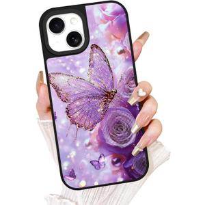 Fiyart Designed for iPhone 15 Case,Cute 3D Glossy Butterflies for Women Girls Hard Shell Durable Shockproof Luxury Aesthetic TPU Phone Bumper 6.1"-Purple