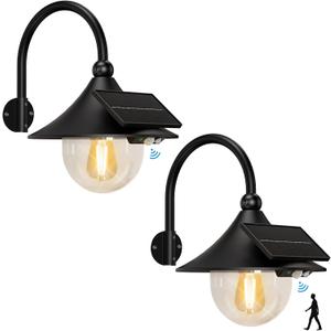 Aqonsie Solar Barn Lights with 3 Lighting Modes & Motion Sensor, Rustic Vintage Solar Shed Light, Waterproof Outdoor Wall Light for Barn, Shed, Chicken Coop, Porch (Black (2 Pack))