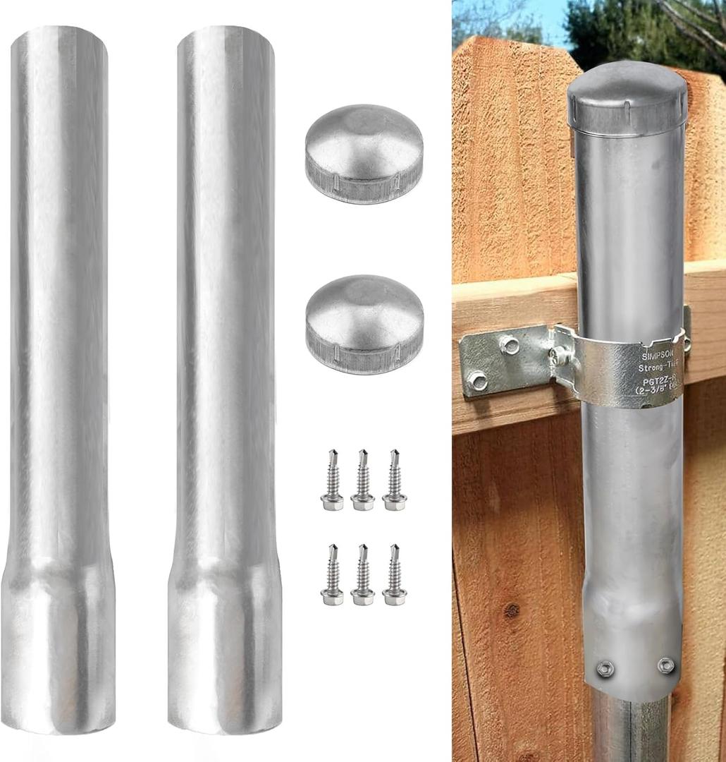 2 Pack 2-3/8" OD Metal Post Extender, 12" Fence Post Extension Height, Hot-dip Galvanized Steel, Includes Screws and Caps