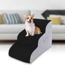 High Density Foam Dog Stairs Steps, Non-Slip Extra Wide Deep Pet Steps for Beds Or Couches, for Injured or Older Pets Dogs and Cats with Joint Pain (3-Tiers (Black))