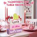 4 Pcs Valentines Day Table Decoration Sweet Candy Valentine Tiered Tray Decor Love Blocks Heart Wooden Sign Valentine Day Centerpieces Decor for Mantel Home Desk Kitchen