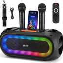Delxo Karaoke Machine with 2 Wireless Microphones for Adult, Powerful Portable Bluetooth Speaker Loud for Party, PA System Remote Singing Machine with LED Lights, Support BT TWS USB TF, Gift