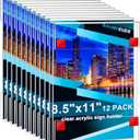12 Pack Acrylic Sign Holder 8.5 x 11, Clear Plastic Wall Sign Holder with Adhesive Tape Wall Mount Display Stand Paper Holder for Menu, Office, Home, Store, Restaurant No Drilling Needed