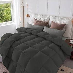 CYMULA Feather Down Comforter Twin Size with 100% Cotton Cover, Medium Warmth Duvet Insert with Luxurious Down Fill, 8 Corner Tabs and Machine Washable for All Seasons (68x90 Inches, Dark Grey)