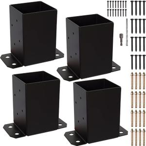 4x4 Wood Fence Post Anchor Base, 2mm Thick Steel and Black Powder Coated, Come with Wood Screws and Concrete Anchors (Black)