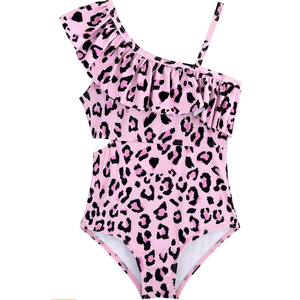 Girls One Piece Swimsuits Cutout Ruffle Bathing Suit Quick Dry Beach Swimwear with Adjustable Strap , 6 Y