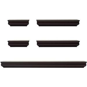 MELANNCO Floating Molding Shelves for Bedroom, Living Room, Bathroom, Kitchen, Nursery, Set of 5, Espresso
