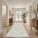 Washable 2x8 Runner Rug Vintage Area Rugs for Hallway Water Resistant Kitchen Entryway Rug Ultra Soft Living Room Bedroom Carpet Indoor Low Pile Floor Mat for Bathroom Dining Room(2x8,Beige)