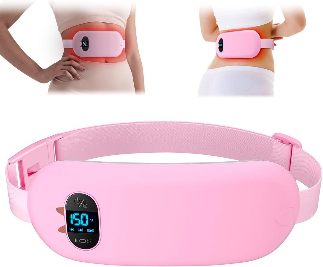 Portable Heating Pad for Cramps FSA, HSA Cordless Electric Period Fast Heat Pad for Back Pain Relief Menstrual Belt 6 Heat 6 Massage Gifts for Women Girl Her Girlfriend Christmas Stocking Stuffer Pink