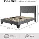 Full Platform Bed Frame with Upholstered Headboard, Gray