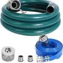 2 Inch Suction Hose kit for Trash Pump, Includes 2" x 65' Blue PVC Backwash Discharge Hose & 2" x 20' Green PVC Suction Hose & Aluminum Round Hole Suction Strainer & Cam and Groove Adapter