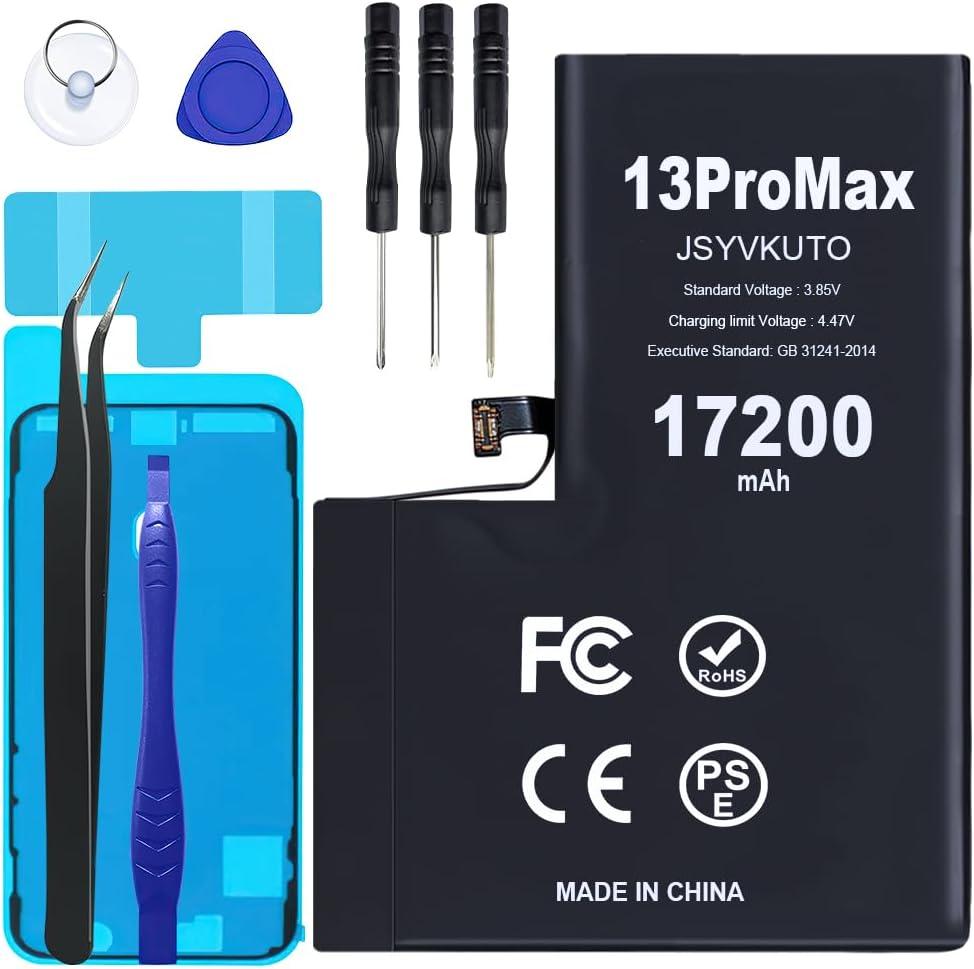 17200mAh Battery for iPhone 13 Pro Max, New 0 Cycle Upgraded Higher Capacity Replacement Battery for iPhone 13 Pro Max with Full Set Repair Tool Kit, Model A2641 A2643 A2644 A2645 A2484