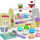 Ice Cream Play Set for Kids - Gifts for 2 3 4 Year Old Girls, Ice Cream Toy Counter Shop Pretend Play Food with Apron, Scoop, Menu, Fake Money, Toys Gifts for Boys Toddlers Ages 2-4 3-5