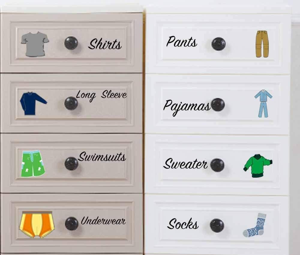2 x Boy Decals Dresser Clothing Labels Dresser Labels Kids Drawer Stickers Organizing Decals