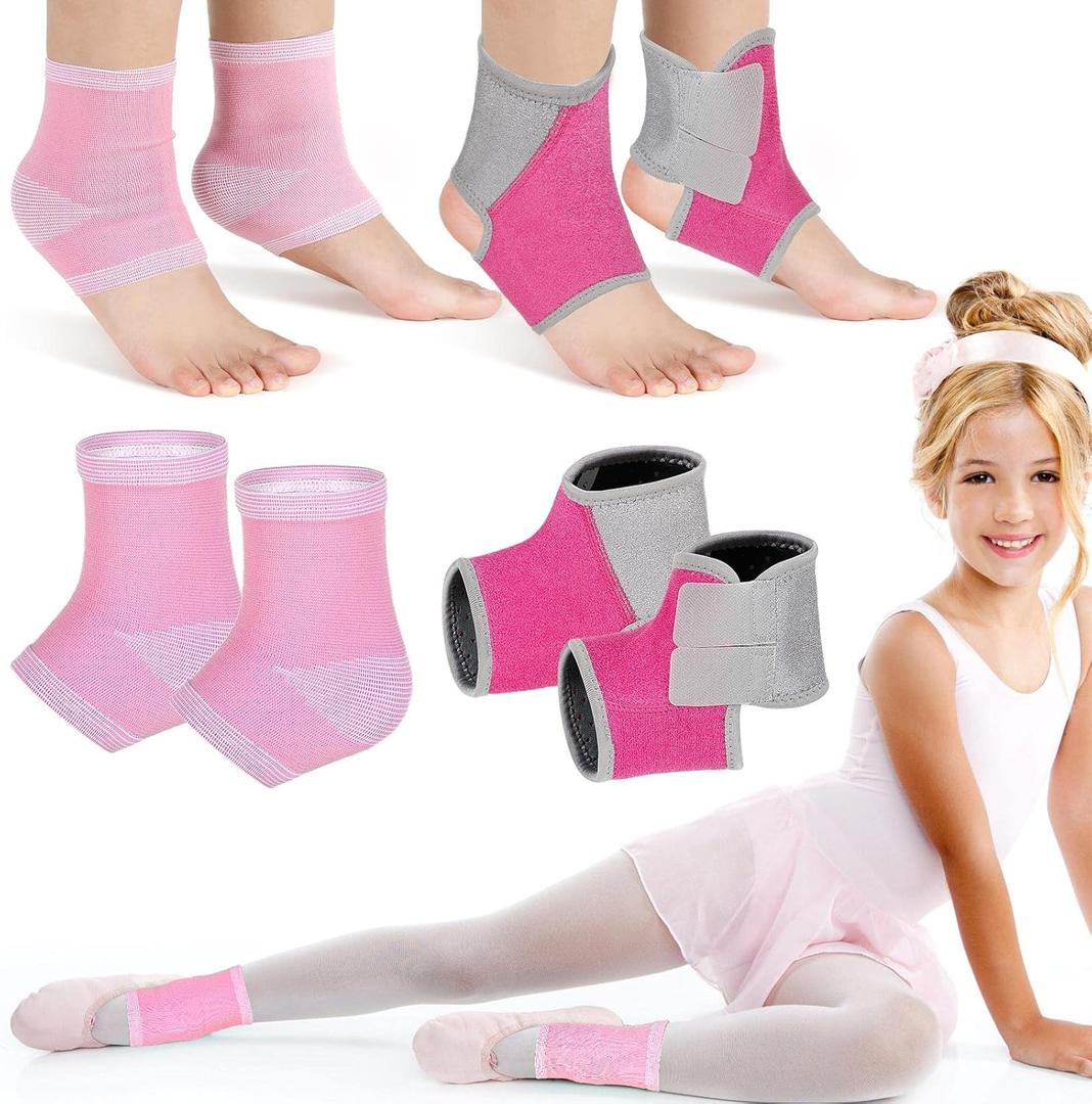 Tarpop 2 Pairs Kids Ankle Brace Set Foot Support Stabilizer Wraps Protector Guard Knitted Ankle Sleeve Sock Support Compression Socks for Injury Prevention, (Pink, Medium)