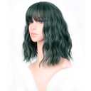 VCKOVCKO Short Bob Wigs Pastel Wavy Wig With Air Bangs Women's Shoulder Length Wigs Curly Wavy Synthetic Cosplay Wig Pastel Bob Wig for Girl Colorful Costume Wigs(12", Mix Green)