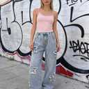 SANGTREE Womens Wide Leg Jeans Elastic Waist Denim Pants Baggy Jeans for Womens Star Patch LightBlue XL (Blue, XL)