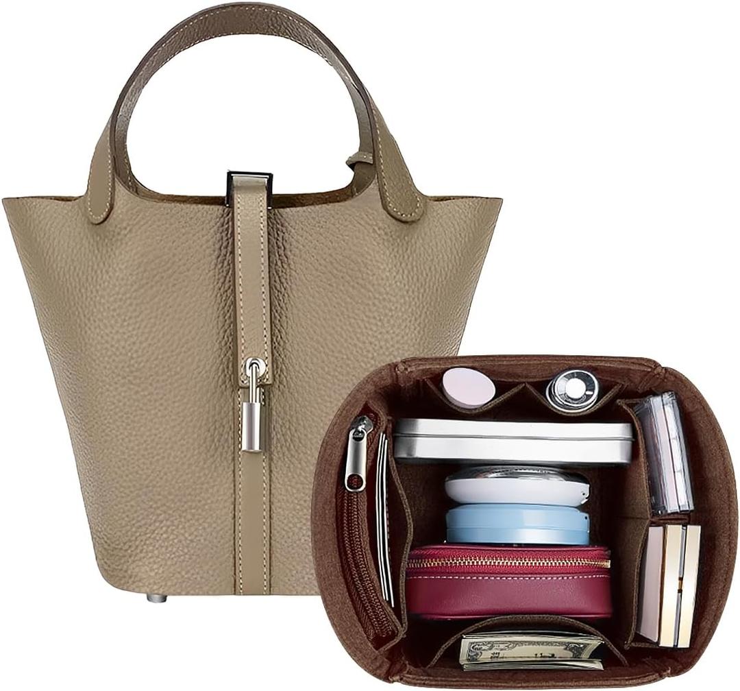SMART DK Purse Organizer Insert for Handbags,Felt Bag Organizers Fit Picotin 18/22/26 Bags (Brown, P22)