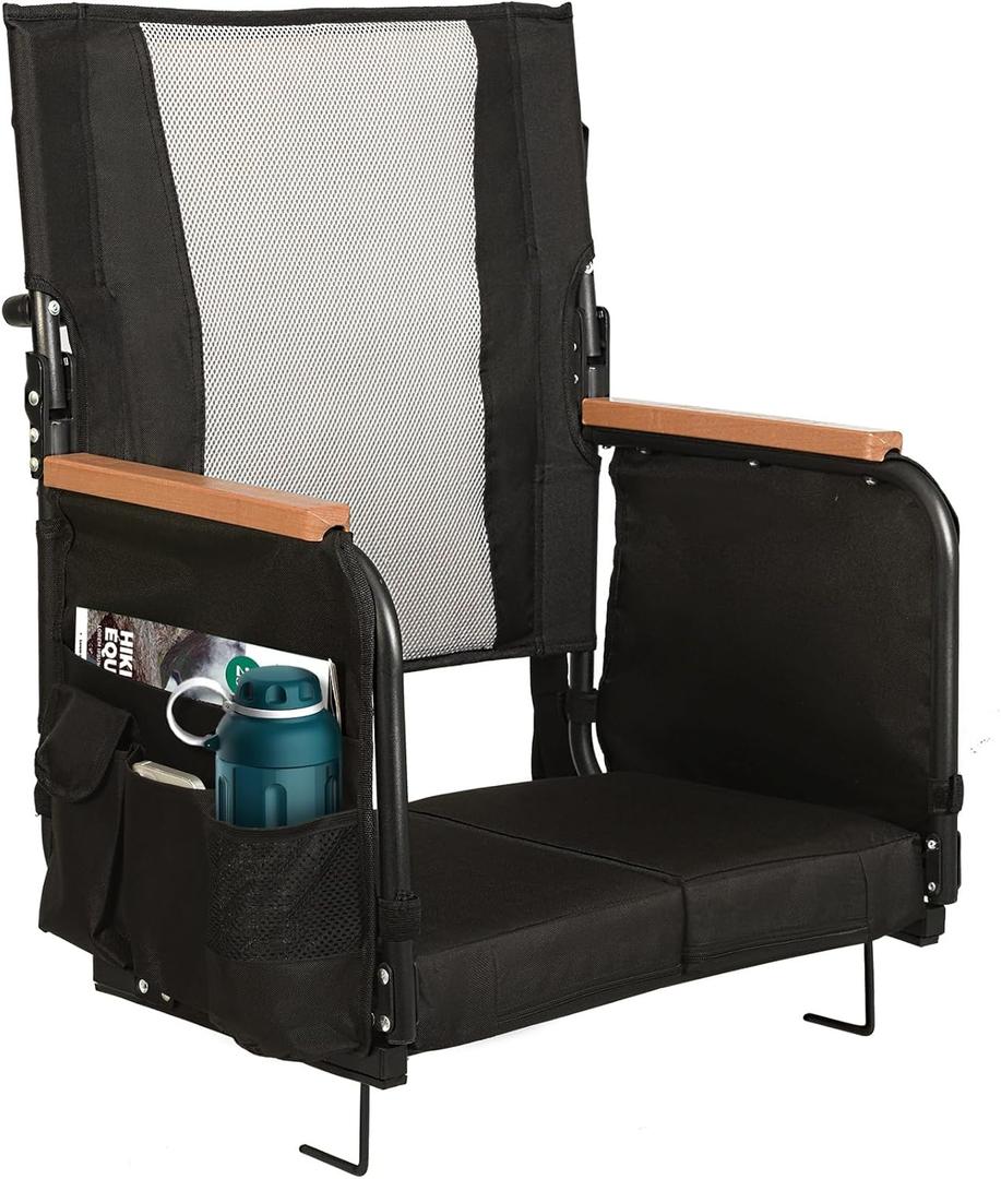 Extra Wide Stadium Seats with Back Support, Comfy Bleacher Chairs with Back Cushion, Cup Holders, and Storage Pockets, Foldable and Portable Bleacher Seat with Armrests (Large, Beige)