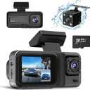 4K 3 Channel Dash Cam with 64GB Card, 4K+1080P+1440P Dash Cam Front and Rear Inside, Dash Camera for Cars with Motion Detection, 24H Parking Mode, Super Night Vision, Loop Recording