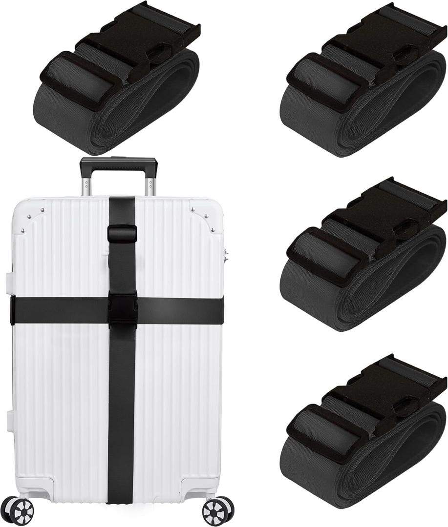 Luggage Straps for Suitcases TSA Approved Travel Belt 4 Pack by Chelmon (Black)