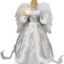 Christmas Angel Treetop Figurine, 12.6 Inch LED Treetop for Christmas Tree Ornaments, Angel Tree Topper Lighted for Tree Decorations Party Favors (Silver Angel)