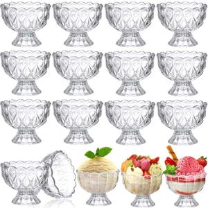 Nuenen Set of 12 Glass Ice Cream Cups 5.1oz Tulip Clear Glass Dessert Cups Bowls Footed Dessert Cups Parfait Glasses Small Trifle Dish for Fruit Salad Milkshake Sundae Snack Cocktail Condiment Party, 2.87 X 2.56 X 3.54 Inches / 7.3 X 6.5 X 9 Cm