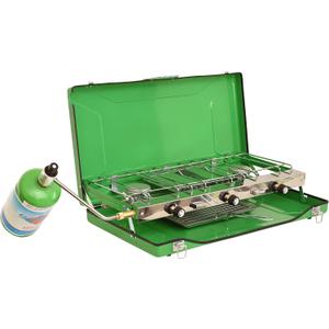Flame King YSNBBQ-136M 3-Burner Portable Camping Stove Grill w/Toast Tray, Great for Outdoor Cooking, Backpacking, Hiking, & Emergency, Compatible with 1LB Propane Gas Bottle
