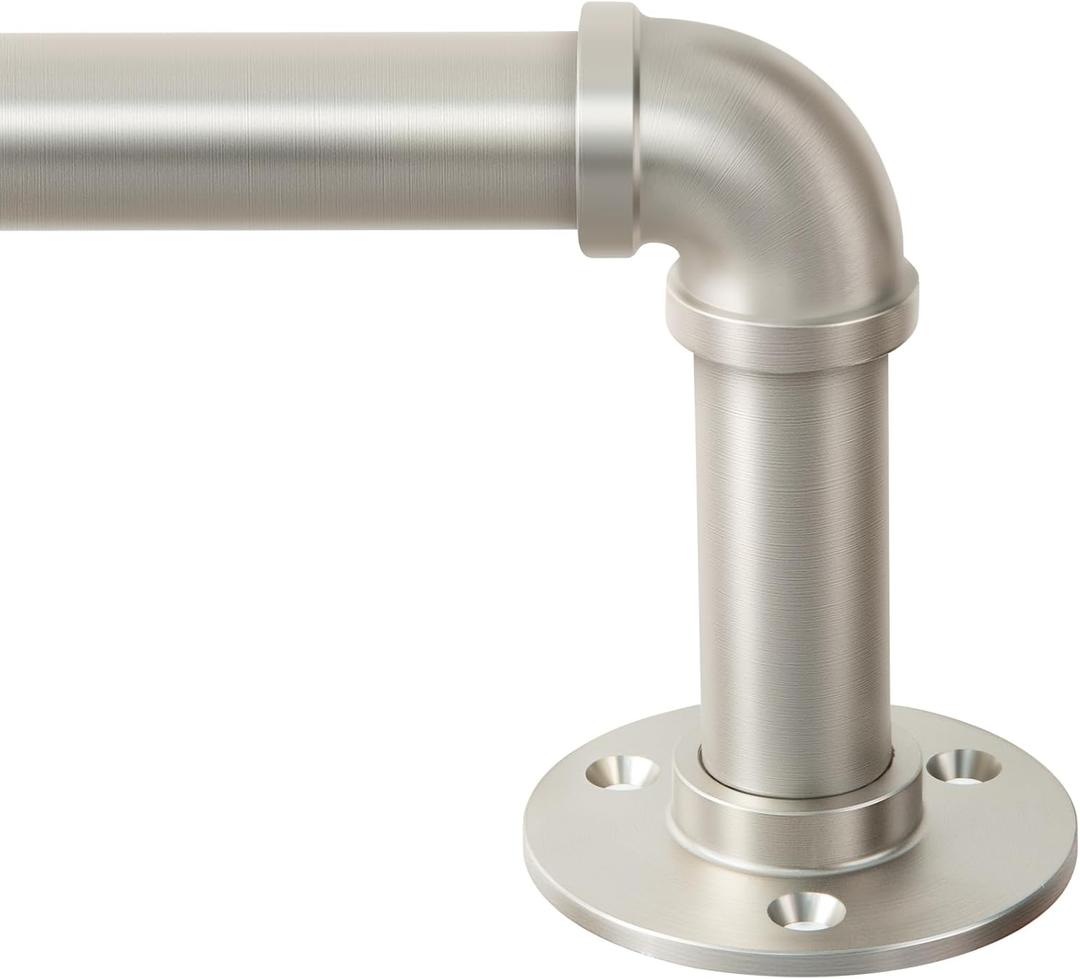 Zeerobee Curtain Rods for Windows 66 to 120, 1 Inch Industrial Wrap Around Brushed Nickel Curtain Rod, Indoor/Outdoor Room Divider Adjustable Drapery Pole, 66"-120"