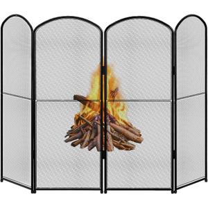 HEOMU Fireplace Screen Stand Black 4 Panel Foldable Decorative Fireplace Screen Fireplace Cover,Metal Fire Spark Guard Cover for Home Indoor Fireplace,47.8" W x 31" H