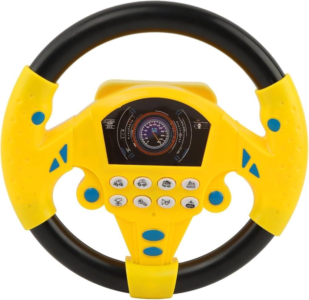 Steering Wheel Simulated Toy for Kids Babies 3+ Years Old, Small Electronic Simulated Driving Driver Racing Toy with Sound (Yellow)