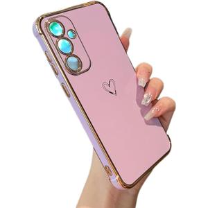 ZTOFERA for Samsung Galaxy S25 5G Case,Cute Plating Edge Love Hearts Pattern with Camera Lens Protection Phone Case for Galaxy S25 5G 6.2",Purple