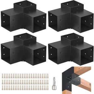 Pergola Kit, 4 Pack Woodworks Pergola Brackets 6" x 6" (Actual: 5.5x5.5 Inch), 3-Way Right Angle Corner Brackets, Powder-Coated Pergola Hardware, for Lumber Pergola Gazebo (4PCS 3-Way Corner Brackets)